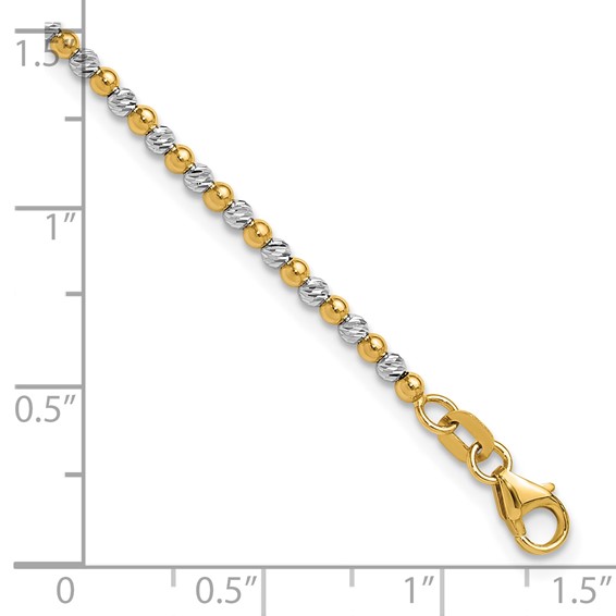 14K Two-tone Diamond-cut Beaded 7.5 inch Bracelet