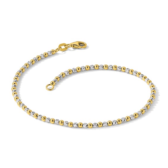 14K Two-tone Diamond-cut Beaded 7.5 inch Bracelet