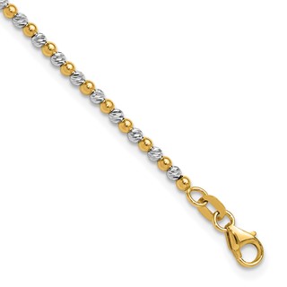 14K Two-tone Diamond-cut Beaded 7.5 inch Bracelet