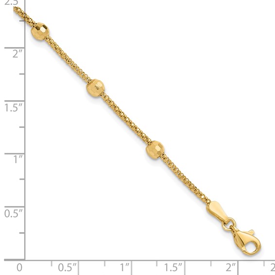 14K Polished 7-Station Mirror Beads and Chain 7 inch Bracelet