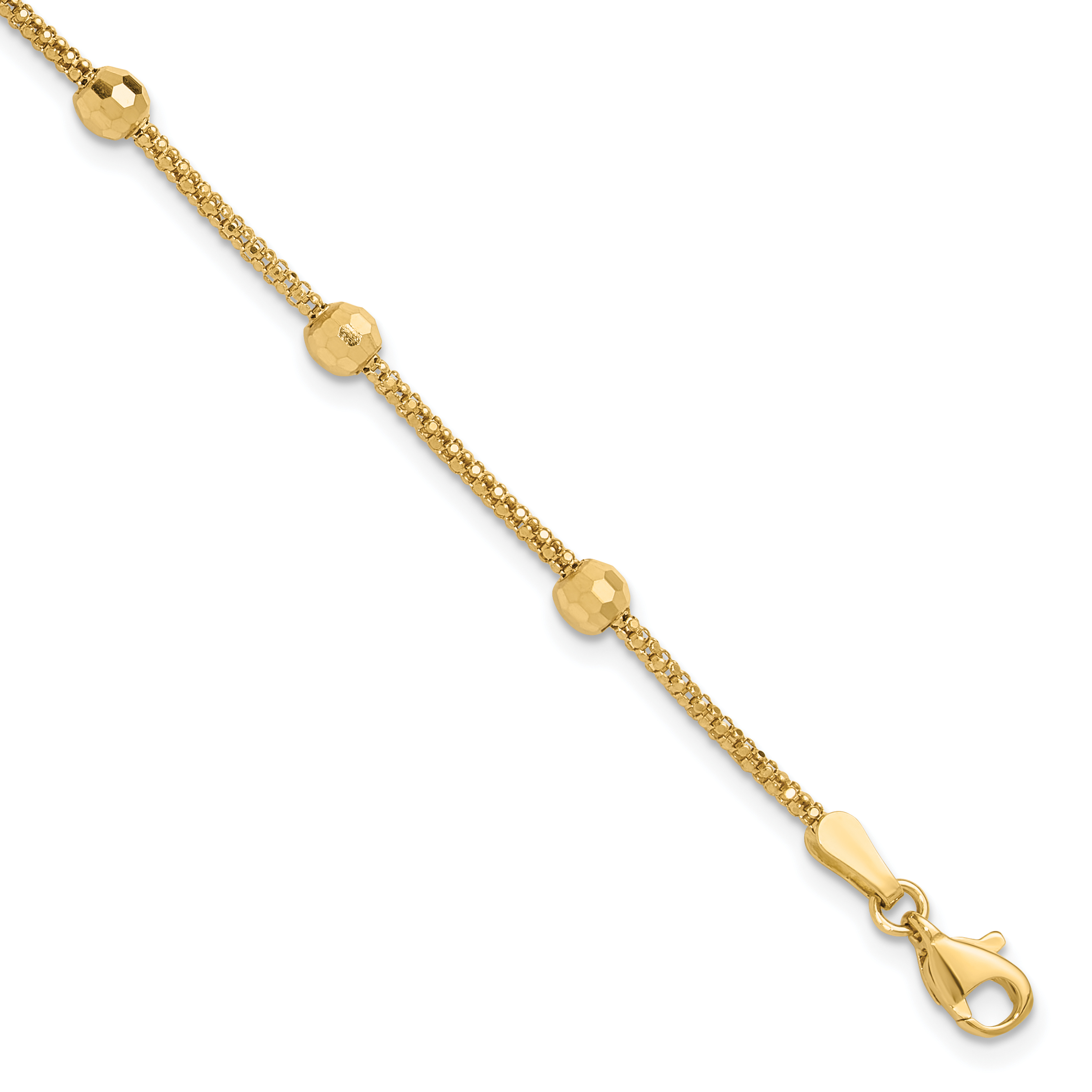 14K Polished 7-Station Mirror Beads and Chain 7 inch Bracelet (FB1993-7)