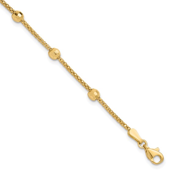 14K Polished 7-Station Mirror Beads and Chain 7 inch Bracelet