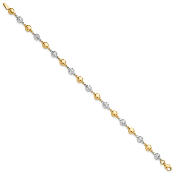 14K Two-tone Polished and Diamond-cut Puffed Beads 7.75 inch Bracelet