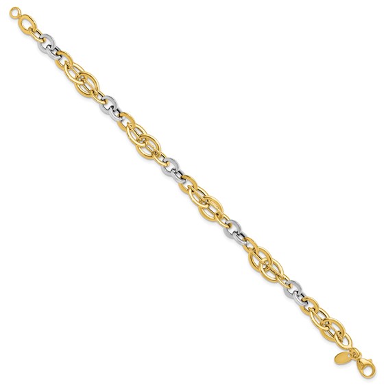 14k Two-Tone Polished and Textured Fancy Link Bracelet