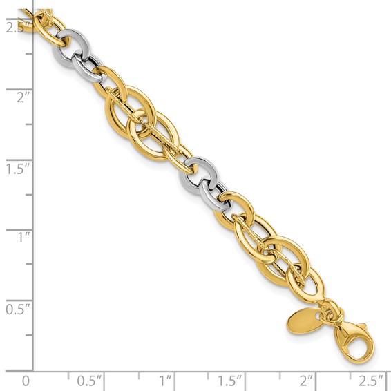 14k Two-Tone Polished and Textured Fancy Link Bracelet