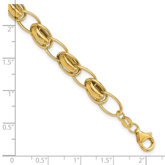 14k Polished and Textured 7mm Fancy Link 7.5 inch Bracelet