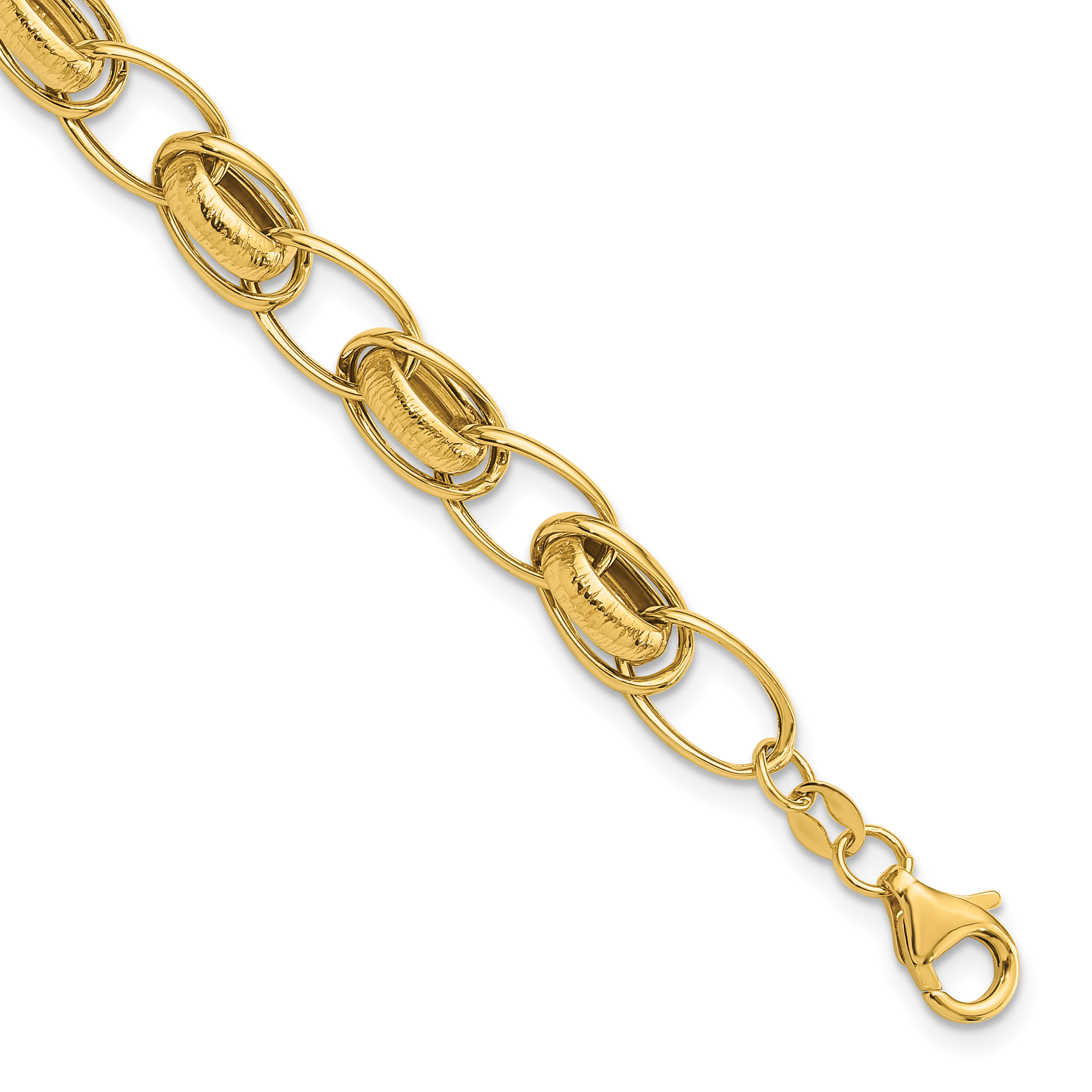 14k Polished and Textured 7mm Fancy Link 7.5 inch Bracelet (FB2005-7.5)
