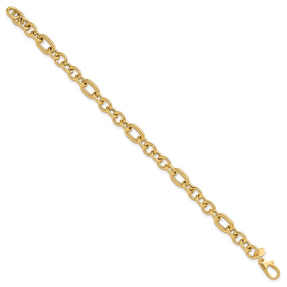 14K Polished and Textured 6.4mm Fancy Link 7.5 inch Bracelet