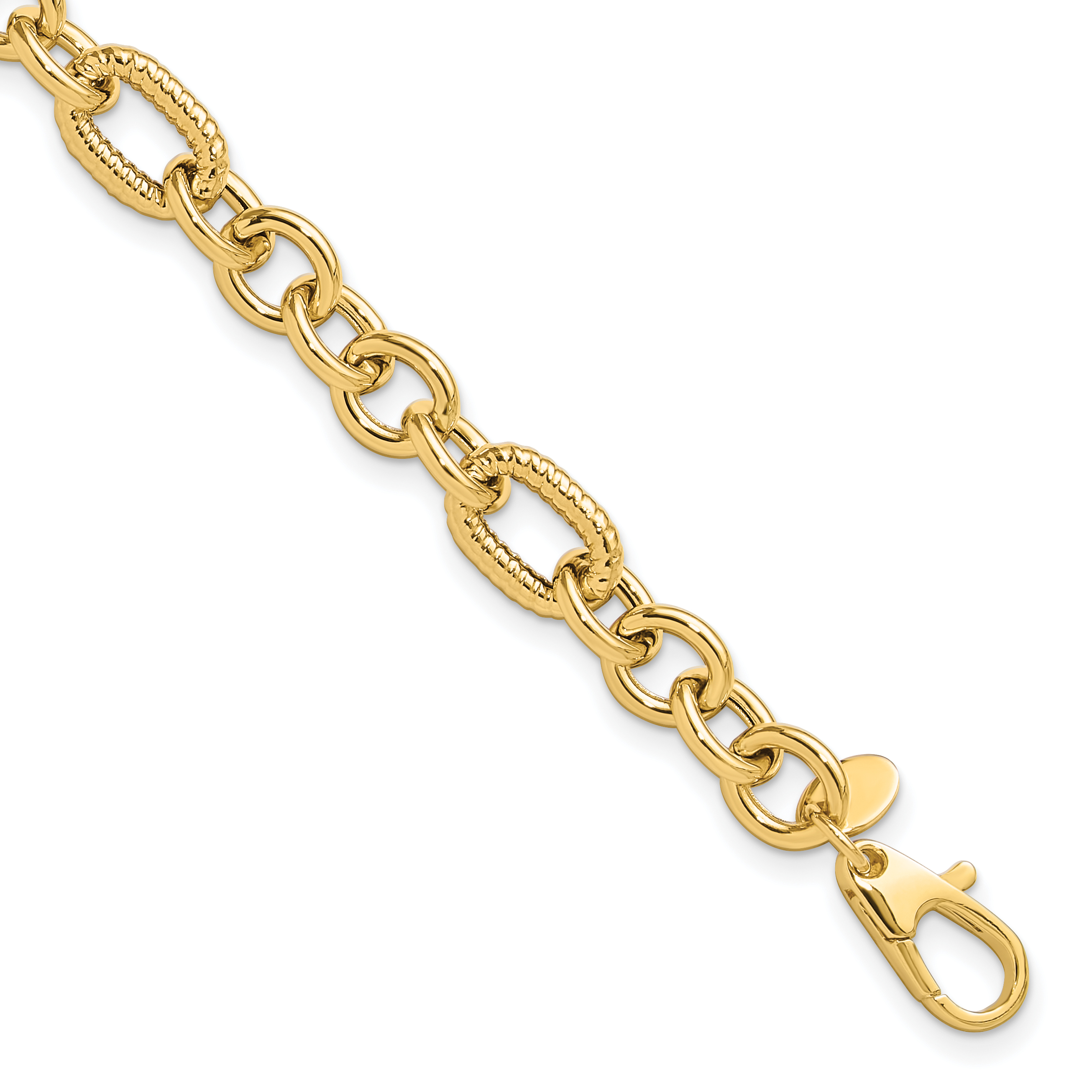 14K Polished and Textured 6.4mm Fancy Link 7.5 inch Bracelet (FB2006-7.5)