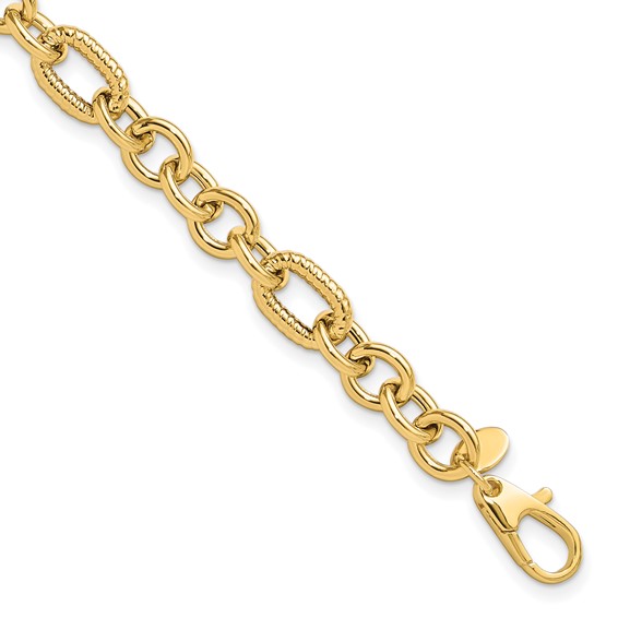 14K Polished and Textured 6.4mm Fancy Link 7.5 inch Bracelet