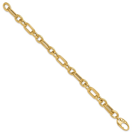 14K Polished and Textured 7.7mm Fancy Link 7.5 inch Bracelet