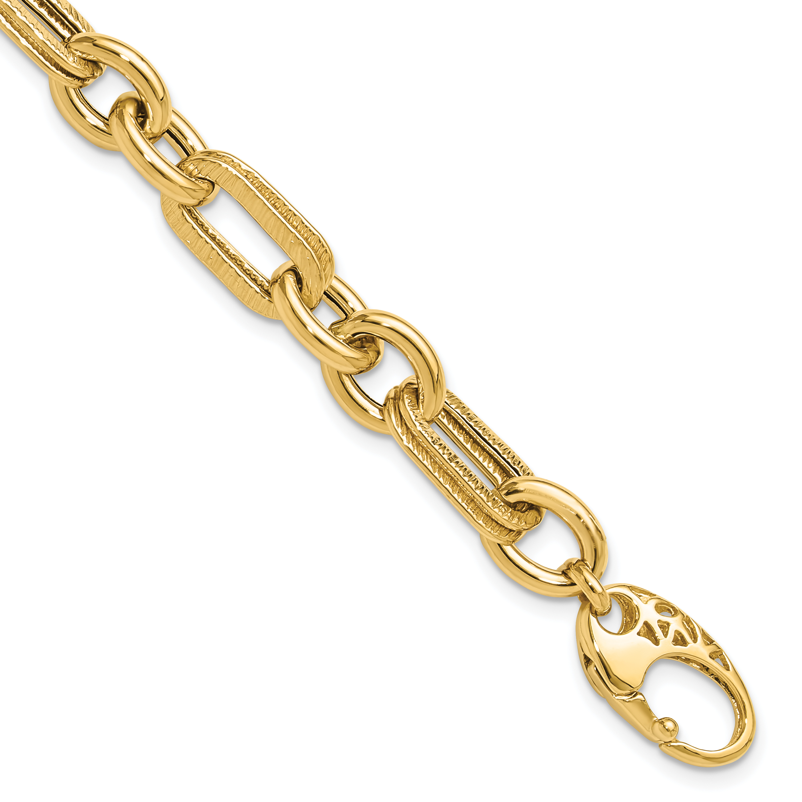 14K Polished and Textured 7.7mm Fancy Link 7.5 inch Bracelet (FB2007-7.5)