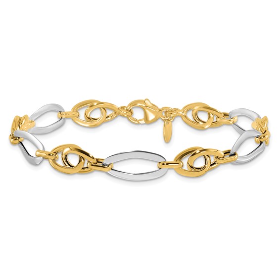 14k Two-Tone Polished 8.25mm Fancy Oval Link 7.75 inch Bracelet