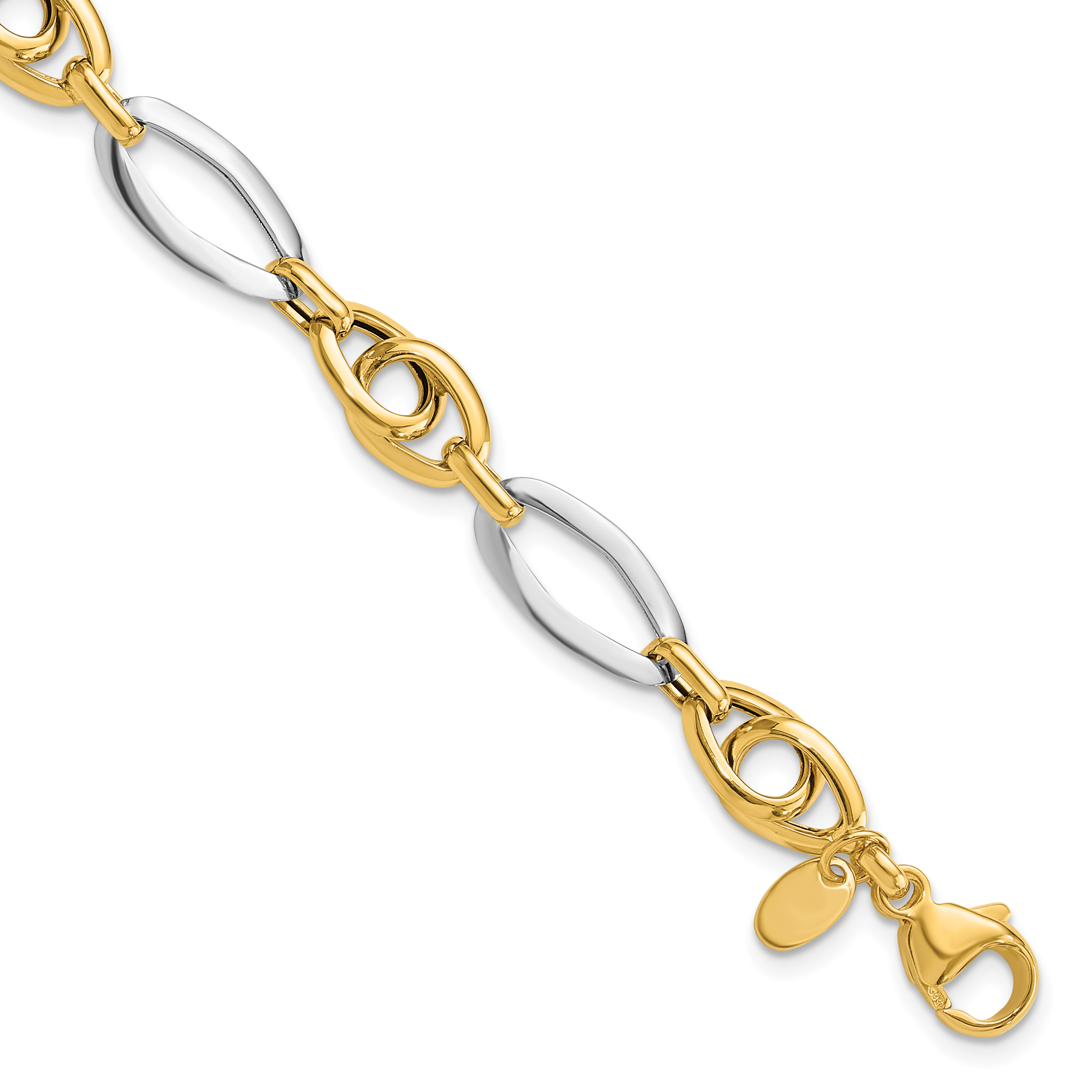 14k Two-Tone Polished 8.25mm Fancy Oval Link 7.75 inch Bracelet (FB2009-7.75)