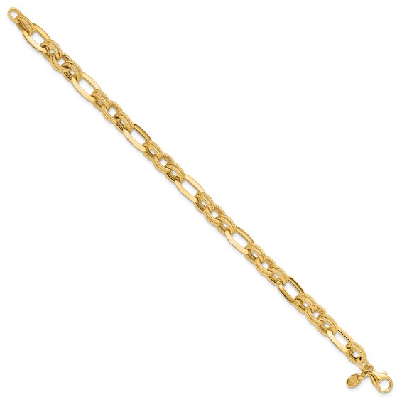 14K Polished and Textured 7.8mm Fancy Link 7.5 inch Bracelet