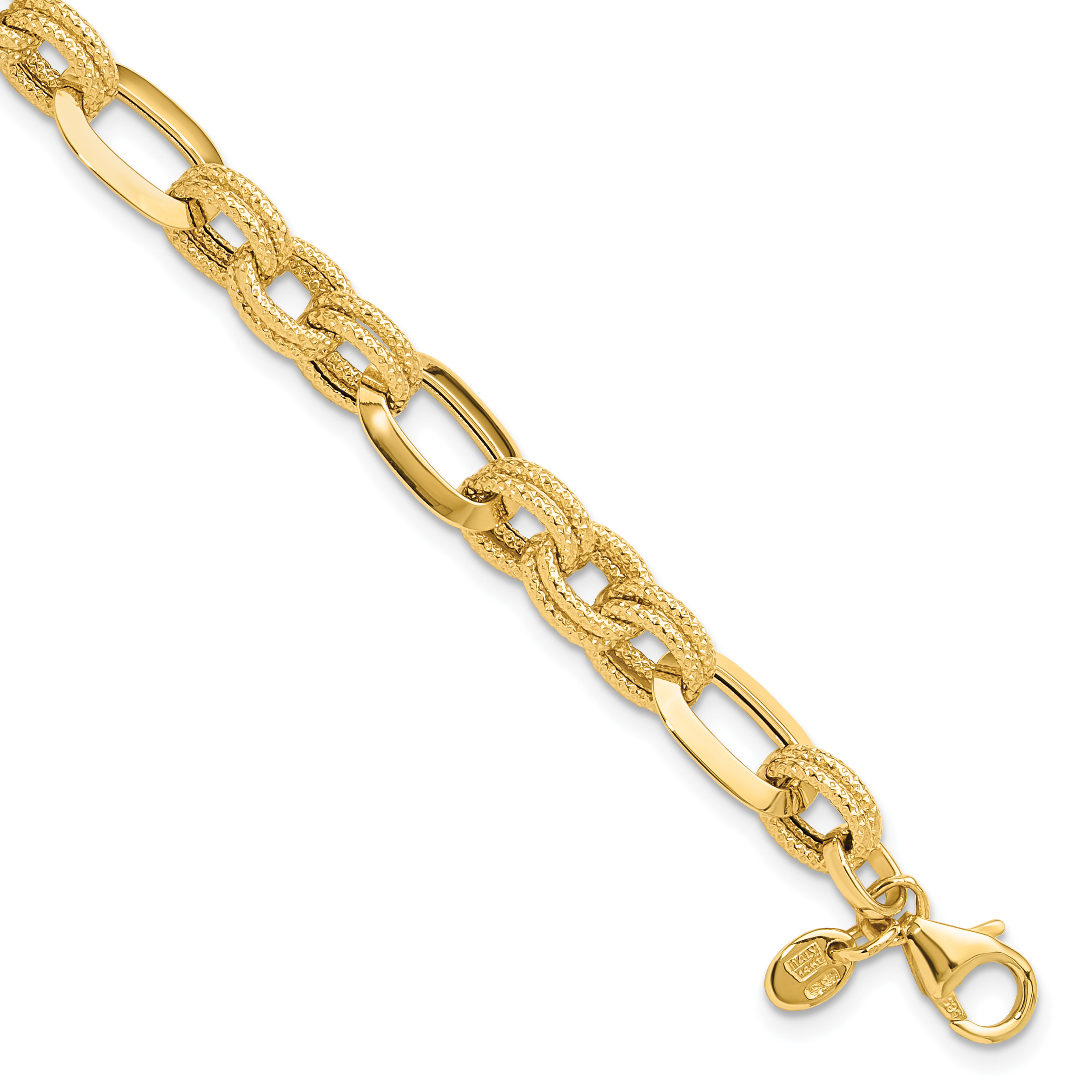14K Polished and Textured 7.8mm Fancy Link 7.5 inch Bracelet (FB2015-7.5)