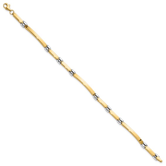 14K Two-tone Polished 4.5mm Fancy Link and Bar 7.5 inch Bracelet