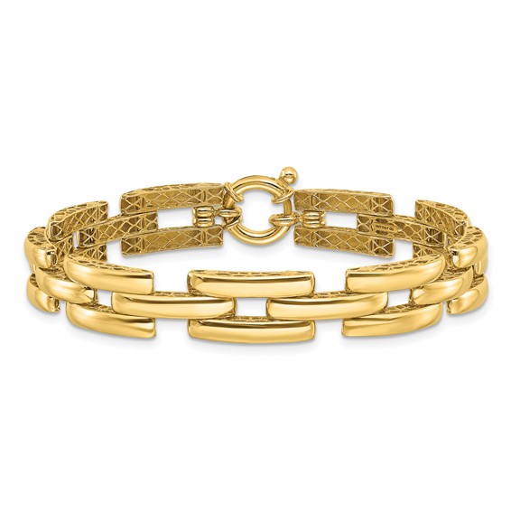 14K Polished 8.9mm Fancy Square Link 7.5 inch Bracelet