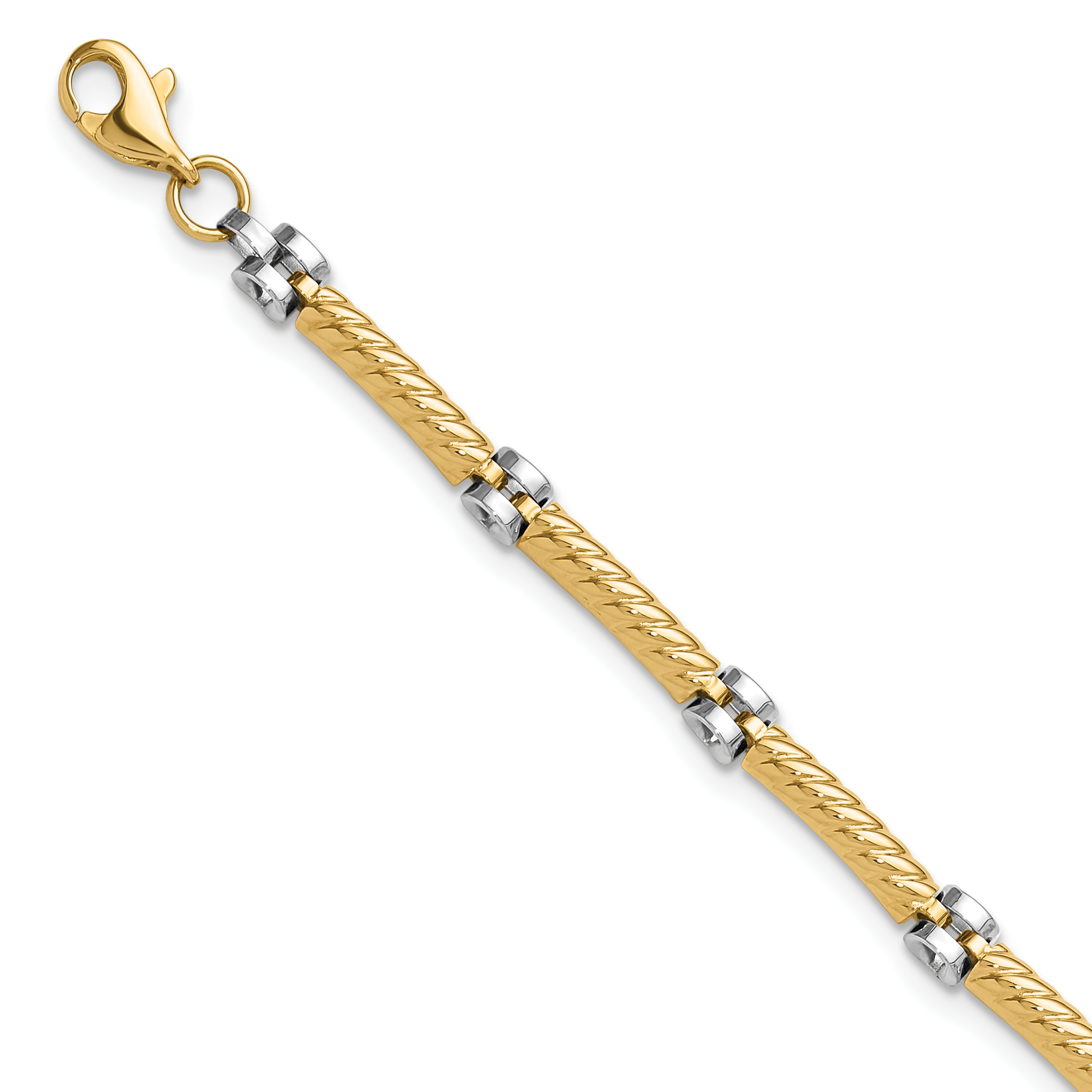 14K Two-tone Polished 3.5mm Fancy Twisted Bar Link 7.75 inch Bracelet (FB2025-7.75)