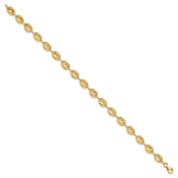 14K Polished 6.3mm Puffed Anchor/Mariner Link 7.75 inch Bracelet