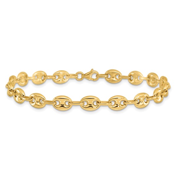 14K Polished 6.3mm Puffed Anchor/Mariner Link 7.75 inch Bracelet