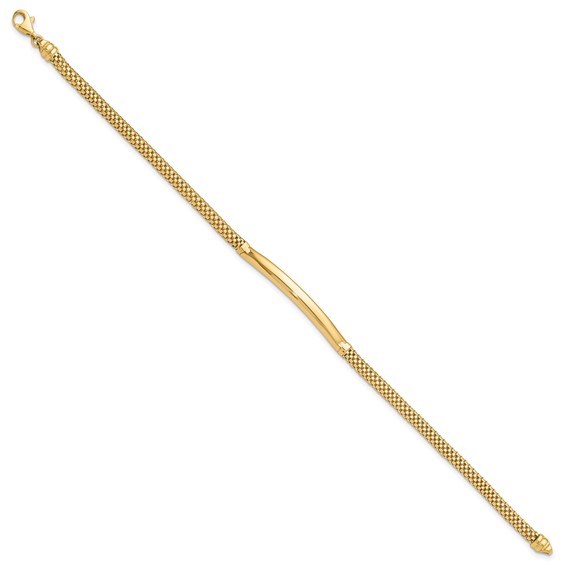 14K Polished 3.5mm Fancy Curved Bar 7.75 inch Mesh Bracelet