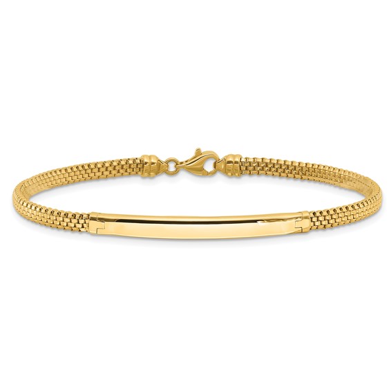 14K Polished 3.5mm Fancy Curved Bar 7.75 inch Mesh Bracelet