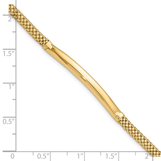 14K Polished 3.5mm Fancy Curved Bar 7.75 inch Mesh Bracelet