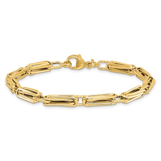 14k Polished and Textured Fancy Link Bracelet