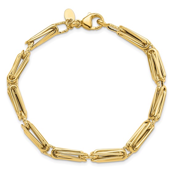 14k Polished and Textured Fancy Link Bracelet