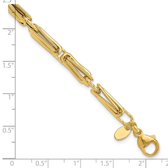 14k Polished and Textured Fancy Link Bracelet