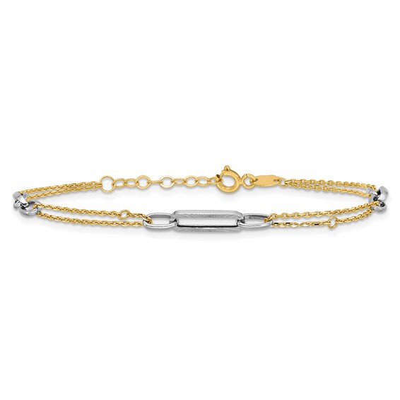 14K Two-tone Polished and Diamond-cut 3-Station 6.5 inch Bracelet Plus 0.75 inch Extender