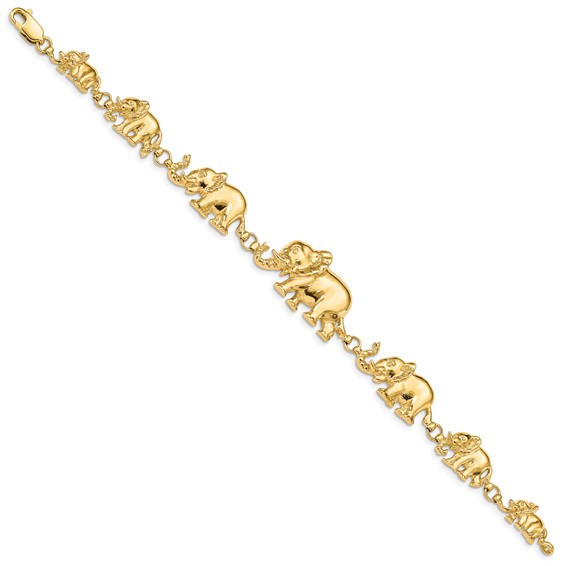 14k Polished Graduated Elephant 7 inch Bracelet