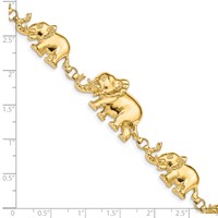 14K Yellow Gold Polished Graduated Elephant Bracelet, 7" view 3