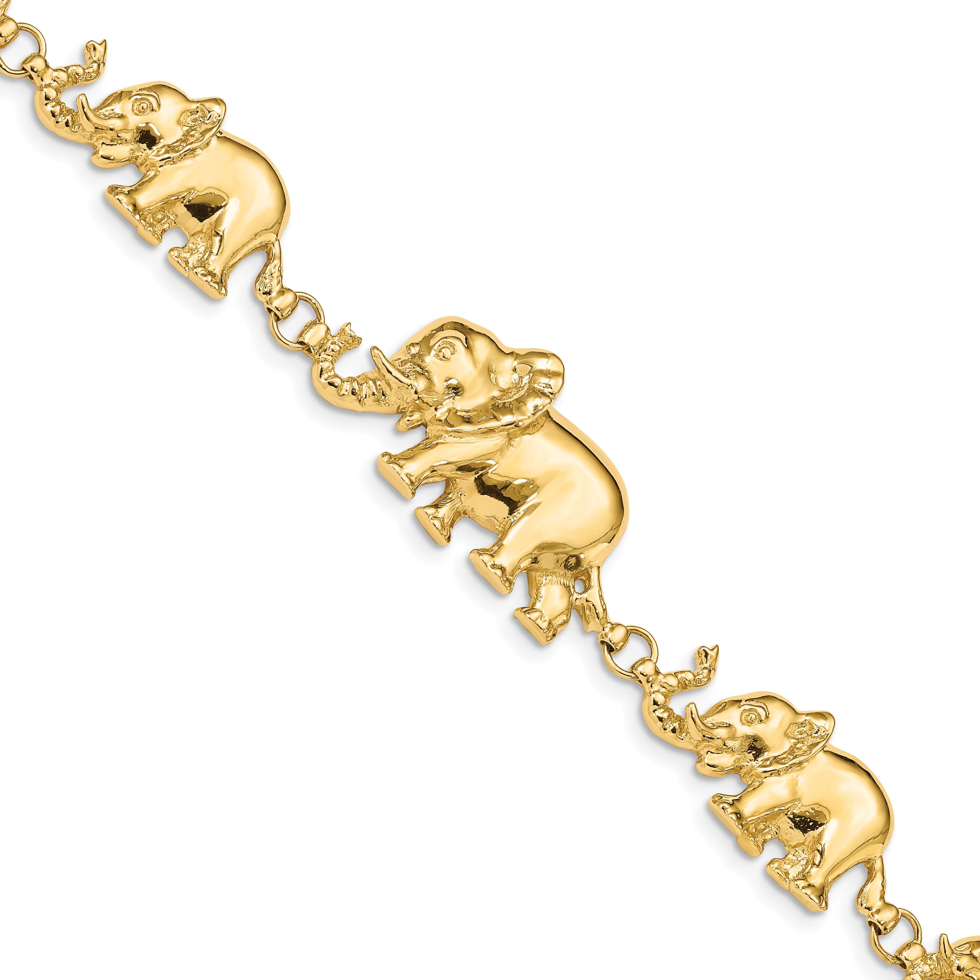 14k Polished Graduated Elephant 7 inch Bracelet (FB372-7)