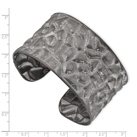 Leslie's Sterling Silver Black Ruthenium Textured Sparkle Cuff Bangle