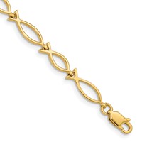 14K 5mm Yellow Gold Religious Ichthus (Fish) Bracelet - 7in view 1