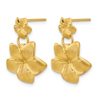 14K Satin Diamond-cut Plumeria Dangle Post Earrings view 2