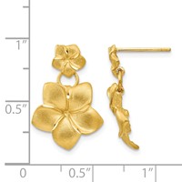 14K Satin Diamond-cut Plumeria Dangle Post Earrings view 4