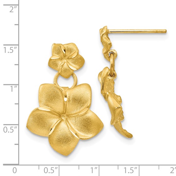 14k Satin Diamond-cut Plumeria Dangle Post Earrings