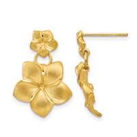 14K Satin Diamond-cut Plumeria Dangle Post Earrings view 1