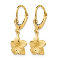 14K Yellow Gold Satin and Diamond-Cut Plumeria Dangle Leverback Earrings view 2