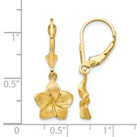 14K Yellow Gold Satin and Diamond-Cut Plumeria Dangle Leverback Earrings view 4