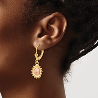14K Two-tone Polished Sunflower Dangle Leverback Earrings view 3