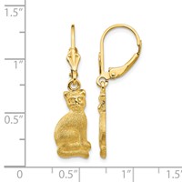 14K Yellow Gold Satin Cat Dangle Leverback Earrings view 4
