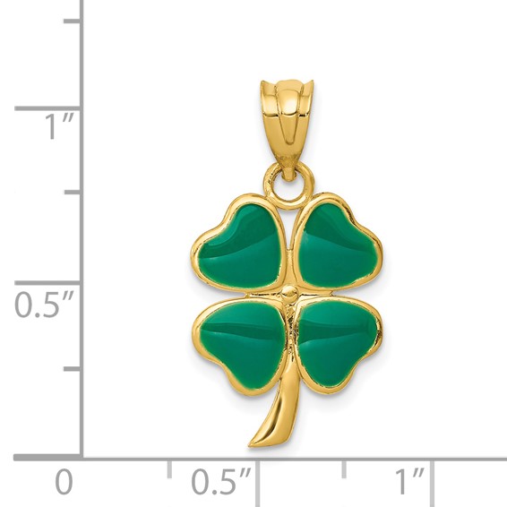 14k Enameled Four Leaf Clover Pendant