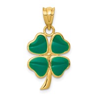 14K Yellow Gold Enameled Four Leaf Clover Pendant view 1