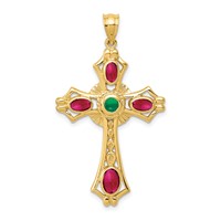14K Ruby and Emerald Cabochon Cross Pendant view 1