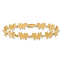 14K Yellow Gold Satin and Polished Butterfly Bracelet, 7" view 3