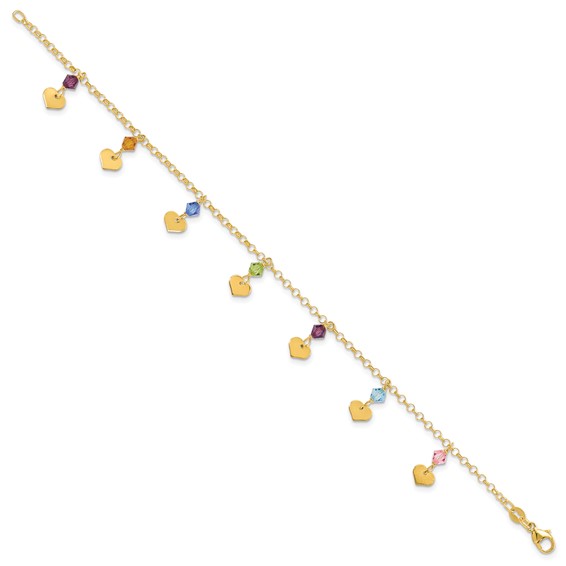 14ky Polished Dangling Hearts & CZ Fancy Bracelet